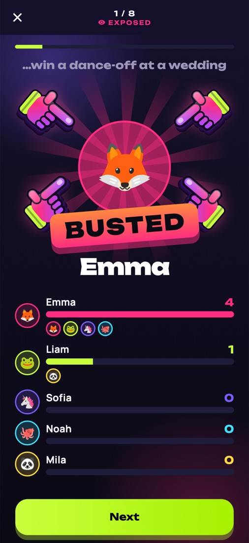 Busted reveal screen